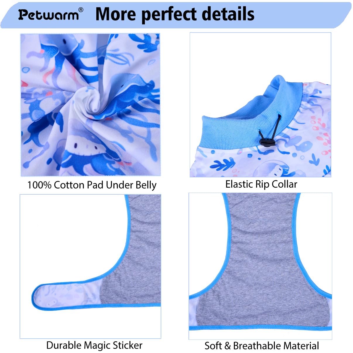 PetWarm Post Spay Dog Suit Female,Dog Surgery Suit,Cone of Shame Alternatives Bodysuit for Abdominal Wounds Skin Disease, Dog Bodysuit for Small Medium Large Dogs,Marine Animal Patterns,Blue,XS