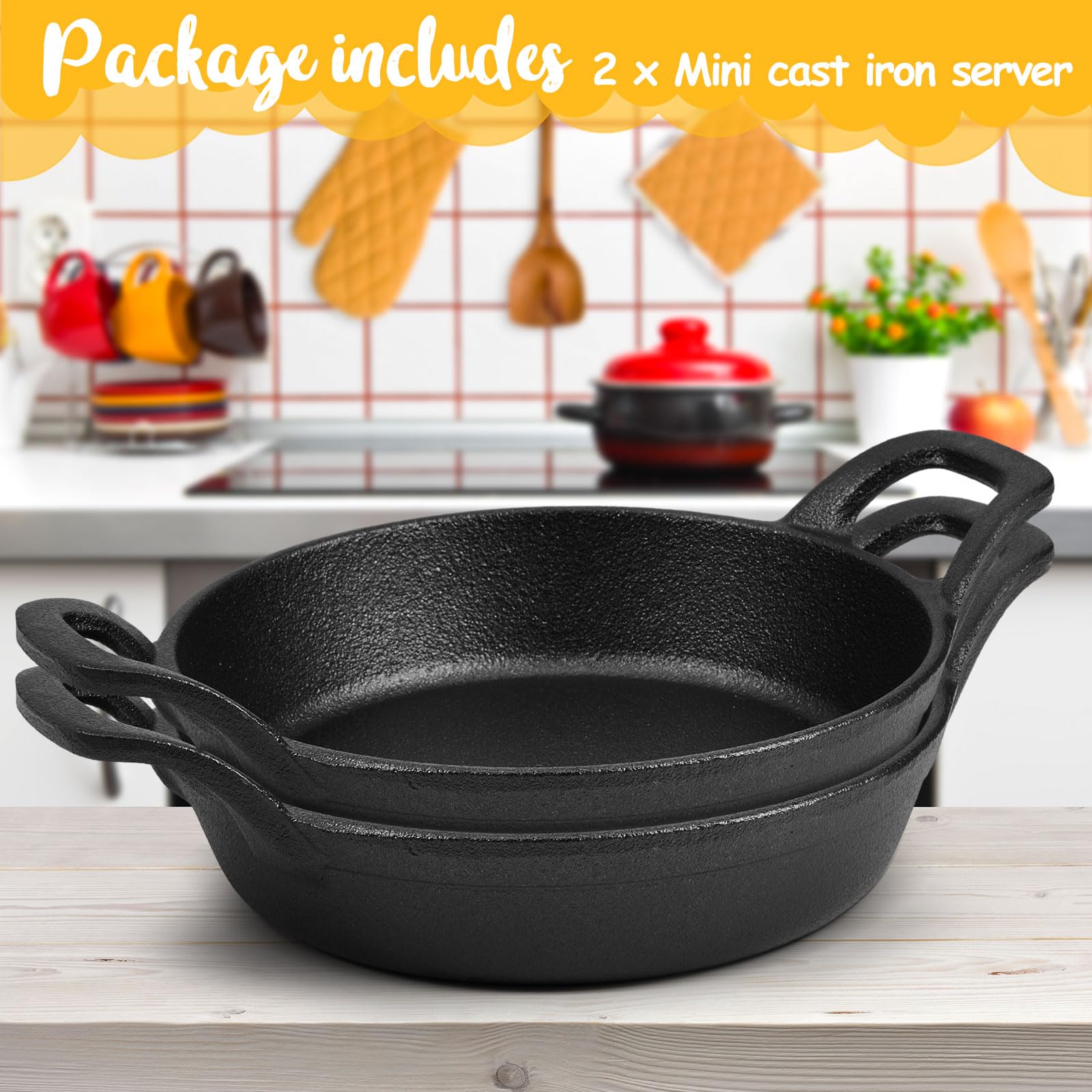 Ziliny Mini Skillets Cast Iron Pan 6.34 x 6.34 x 1.5 Inch Cast Iron Ramekin Set Black Small Casserole Dish Cast Iron Cookware Oven Safe Mini Skillets for Kitchen Indoor Outdoor Picnic(2 Pack)