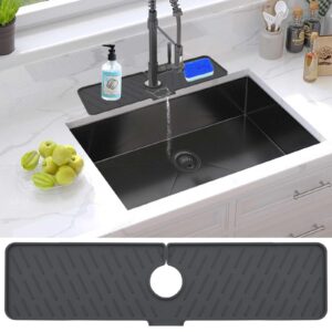 kitchen sink splash guard,18 inch silicone sink faucet drip tray, faucet splash guard, splash guard behind faucet for for bar prep sink, kitchen, bathroom, laundry room, farmhouse(black)