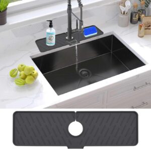 Kitchen Sink Splash Guard,18 Inch Silicone Sink Faucet Drip Tray, Faucet Splash Guard, Splash Guard Behind Faucet for for Bar Prep Sink, Kitchen, Bathroom, Laundry Room, Farmhouse(Black)