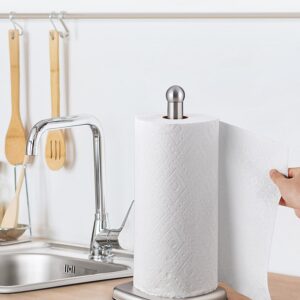 SMARTAKE Paper Towel Holder for Countertop, Standing Kitchen Roll Holder with Suction Cups, Non-Slip Paper Towel Stand, Stainless Steel, Weighted Base, for Kitchen Bathroom, Square Base (Silver)