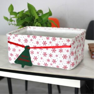 Christmas Basket Box Foldable Christmas Storage Basket Christmas Red Pattern with Snowflakes Flower Fabric Collapsible Storage Bins Organizer Bag