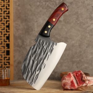 ANLJNCC Serbian Chef Knife with Sheath, Professional Meat Cleaver Knife Full Tang Handle, High Carbon Steel Meat Cutting Chopping Knife, Hand Forged Butcher Knife for Kitchen Camping BBQ Gift