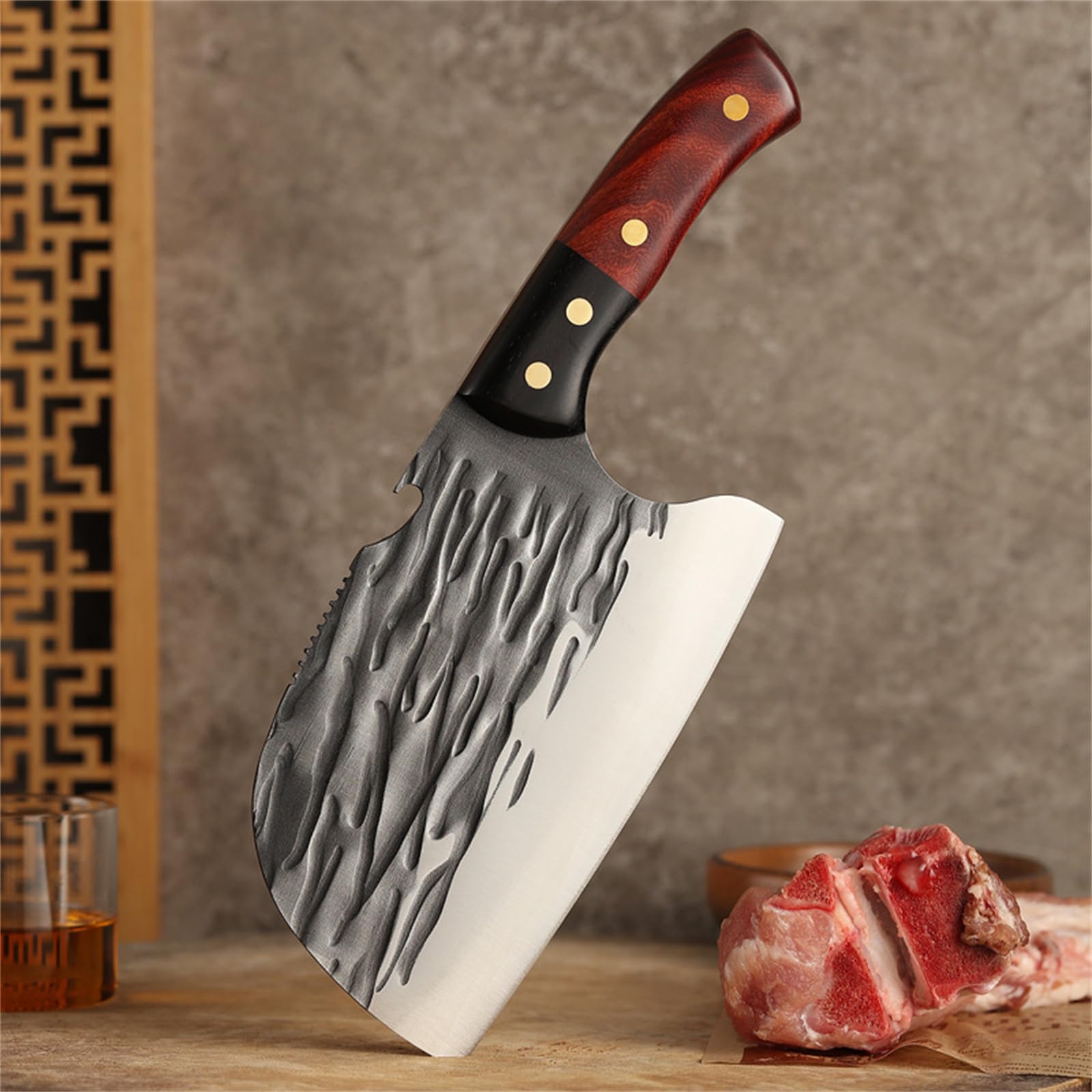 ANLJNCC Serbian Chef Knife with Sheath, Professional Meat Cleaver Knife Full Tang Handle, High Carbon Steel Meat Cutting Chopping Knife, Hand Forged Butcher Knife for Kitchen Camping BBQ Gift