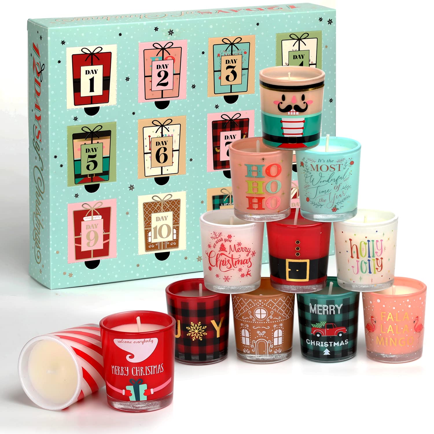 12 Days Christmas Scented Candles Gift Set for Women Advent Calendar Candle Gift 12PCS 1 oz Soy Wax Candles Christmas Birthday Gift for Men