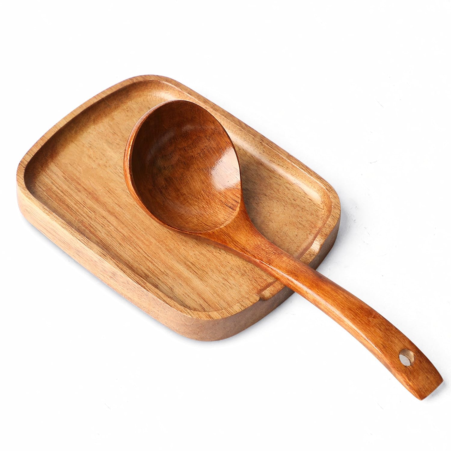 LBEMEY Acacia Wood Spoon Rest For Stove Top- Smooth Rectangular Wooden Spoon Holder For Kitchen Counter with Non Slip Silicone Feet, Perfect Holder for Spoons (Brown)