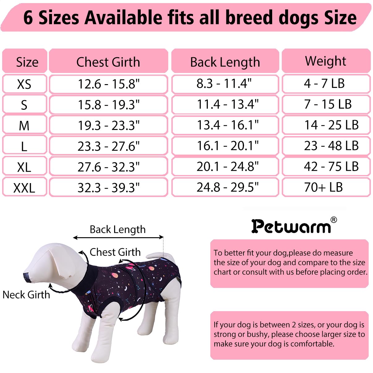 PetWarm Surgery Suit for Dogs Female,Recovery Suit for Female Male Dogs,Professional Pet Recovery Shirt Dog Abdominal Wounds Bandages Prevent Licking Dog Onesies,Galaxy Pattern,Black,XL