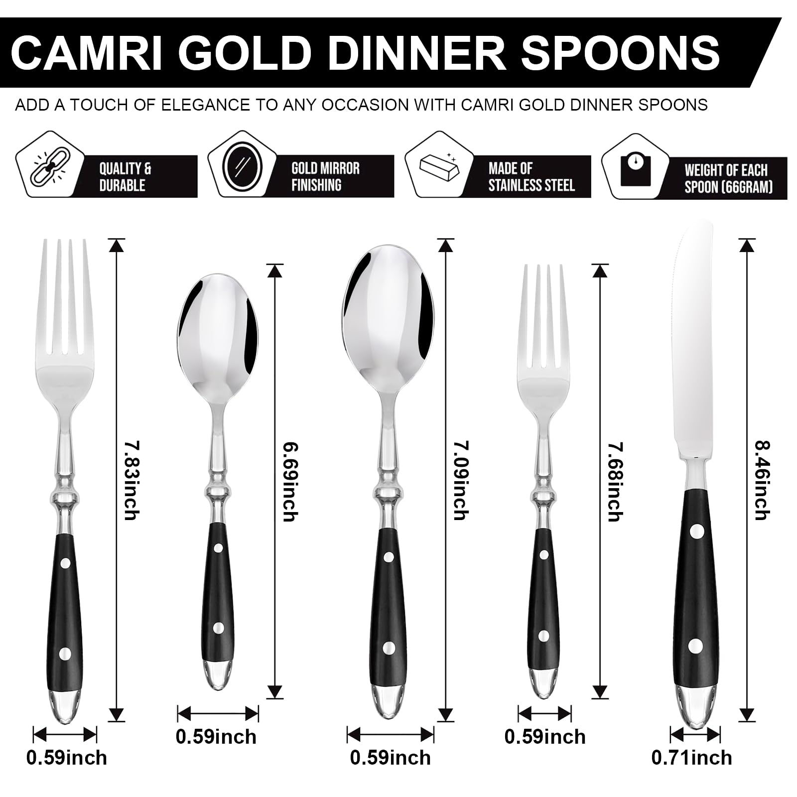 20-Piece Bistro Silverware Set for 4, Everyday Flatware, Black Handles Utensils Set, Retro Stainless Steel Forks and Spoons, Mirror Finished Utensil Sets for Home Restaurant, Dishwasher Safe Cutlery