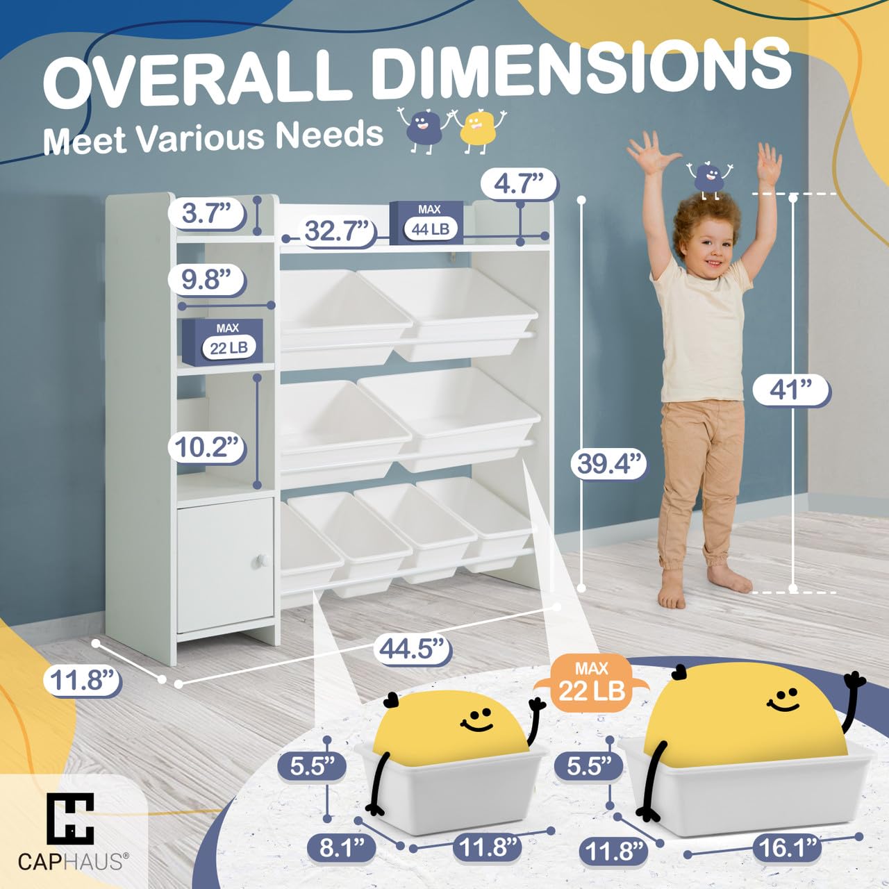 Fencer Wire Toy Organizer Bookcase with 8 White Plastic Bins, Perfect Storage Solution, for Toddler, Storage Cabinet, Playroom Organization and Storage, Toy Organizers and Storage Bins, White