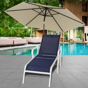 SUMELL Chaise Lounge Outdoor w/Adjustable Back in 5 Reclining Levels Sturdy Metal Frame, Sunbathing Chair for Beach, Yard, Balcony, Poolside, Dark Blue