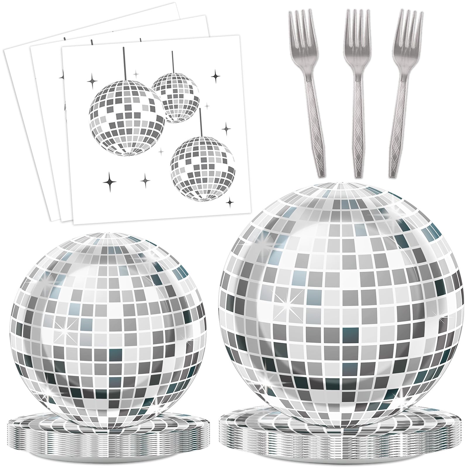 200PCS Disco Theme Party Plates and Napkins 1970s Birthday Party Decorations Silver Disco Birthday Party Plates 70s Disco Party Tableware Set Serves 50 Guests Baby Shower Wedding Party Supplies Favors