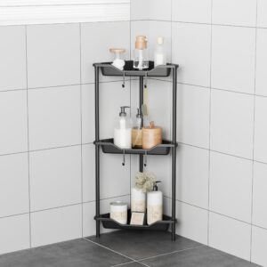 odesign 3 tier floor standing corner shower caddy organizer plastic metal splicing shelf storage rack for bathroom black - rustproof