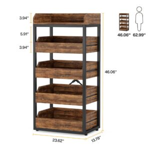 Tribesigns Wood Fruit and Vegetable Storage Rack, 5-Tier Pull-Out Snack Stand Fruit Basket Stand, Utility Shelf Organizer for Kitchen, Living Room, Bedroom, Rustic Brown