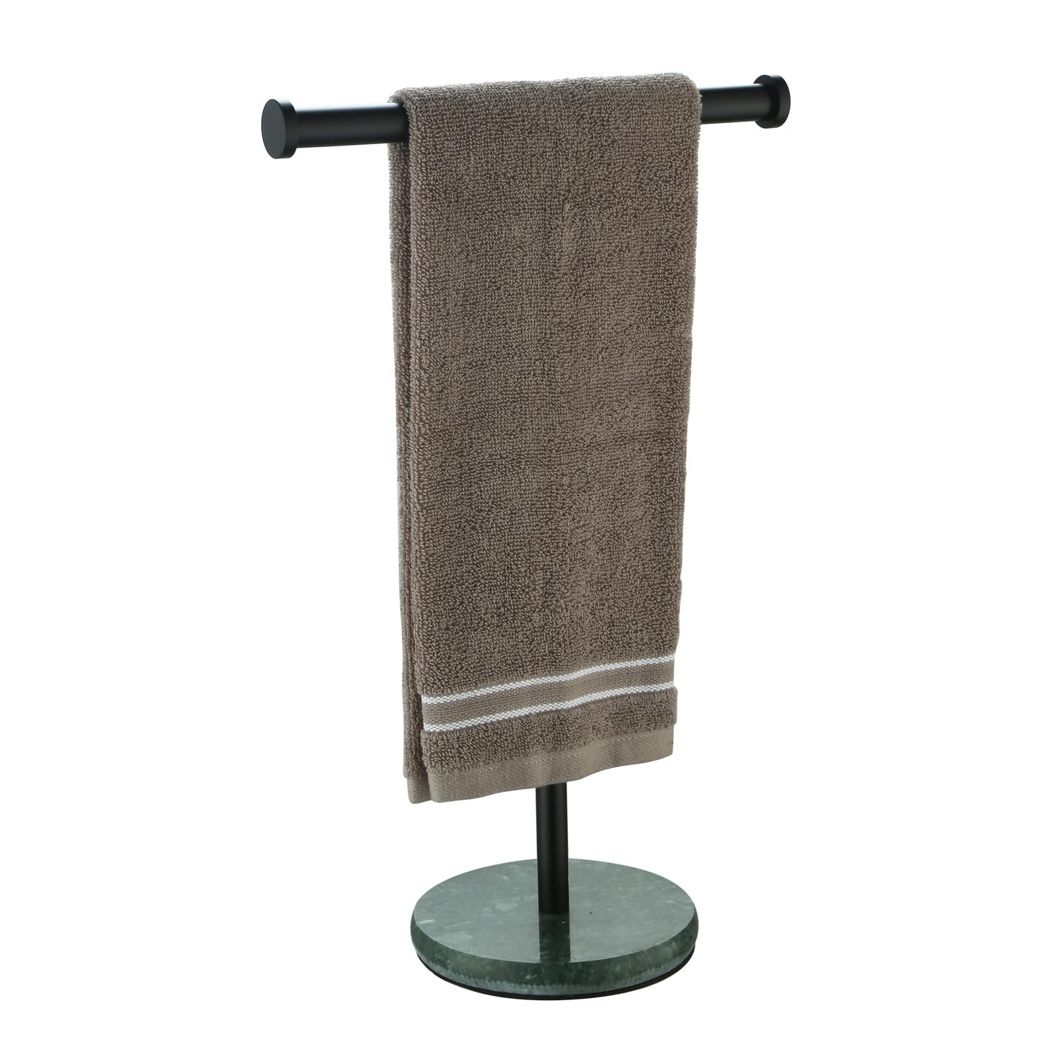 Hand Towel Rack Stand, Bathroom Countertop Towel Holder,Marble Base, Green Base,SUS304 Stainless Steel Matte Black Rod, G370C