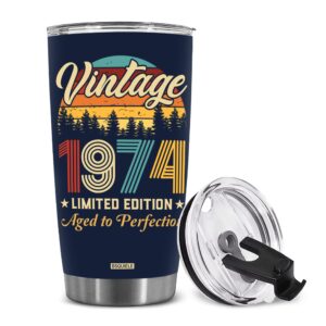 bsquiele 50th birthday gifts for women, men - 50th birthday decorations - 1974 vintage tumbler, 50 years old birthday gifts for women men unique - funny happy 50th turning 50 cup ideas - tumbler 20 oz