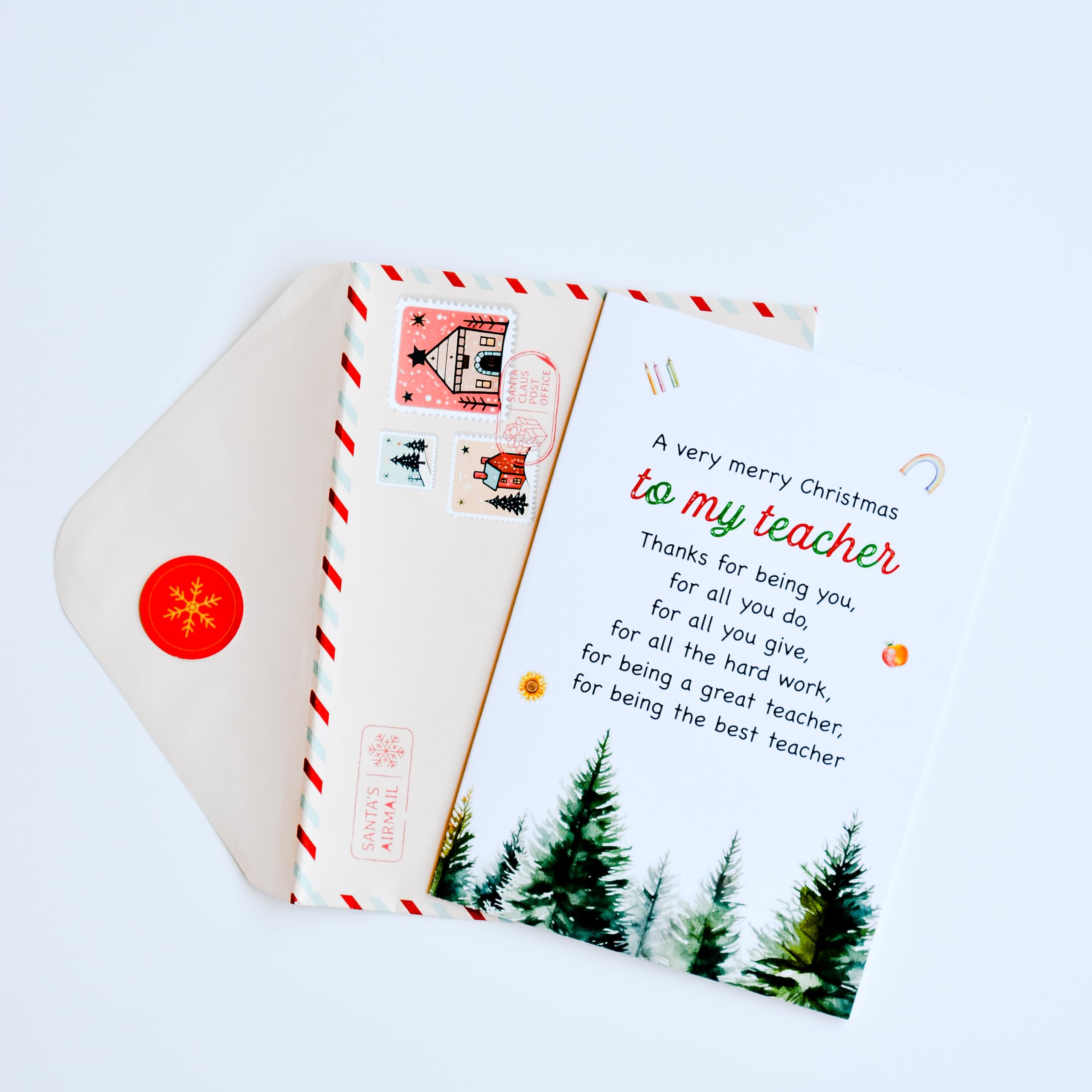 BlinkBlink Christmas Card for Teacher, Christmas Greeting Card with Envelope and Seal, Express Your Love and Warm Christmas Wishes for Your Teacher, Thoughtful Card for Him or Her, Thank You Teacher