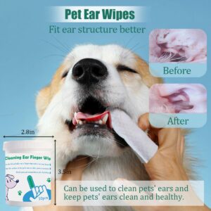 Qiveaory Pet Ear Wipes Kit Cat and Dog Ear Cleaner Wipes Multipurpose Grooming 50Pcs Finger Wipes+150Pcs Cleansing Pads+56Pcs Gourd Shaped Cotton Swabs Odor Control Reduce Dirt and Itch Relief