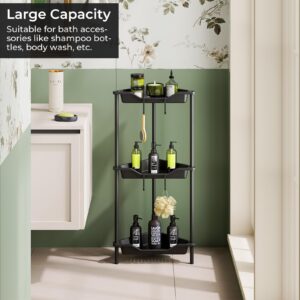 ODesign 3 Tier Floor Standing Corner Shower Caddy Organizer Plastic Metal Splicing Shelf Storage Rack for Bathroom Black - Rustproof