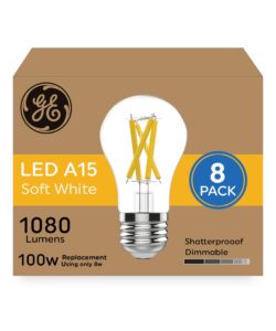 ge ultra bright led light bulbs, 100 watt equivalent, soft white, ceiling fan clear a15 bulbs (8 pack)