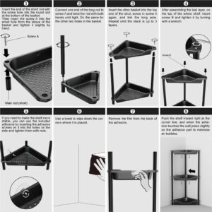 ODesign 3 Tier Floor Standing Corner Shower Caddy Organizer Plastic Metal Splicing Shelf Storage Rack for Bathroom Black - Rustproof