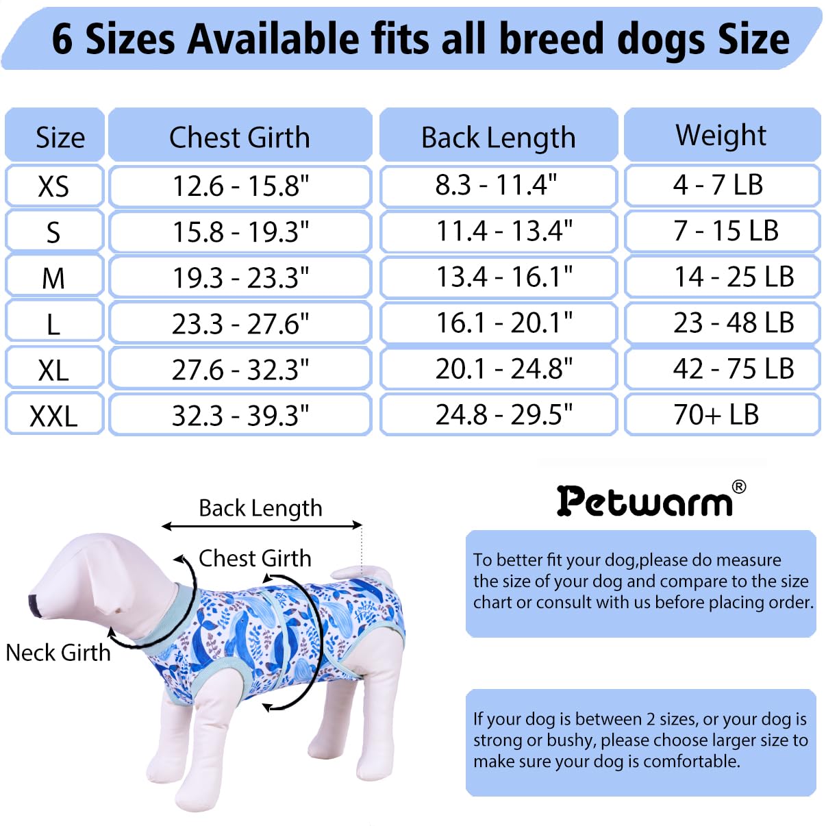 PetWarm Dog Recovery Suit After Surgery,Dog Surgery Suit,Cone of Shame Alternatives,Anti-Licking Pet Surgical Recovery Snugly Suit Dog Onesie for Spay Neuter,Marine Animal Patterns,White Blue,2XL