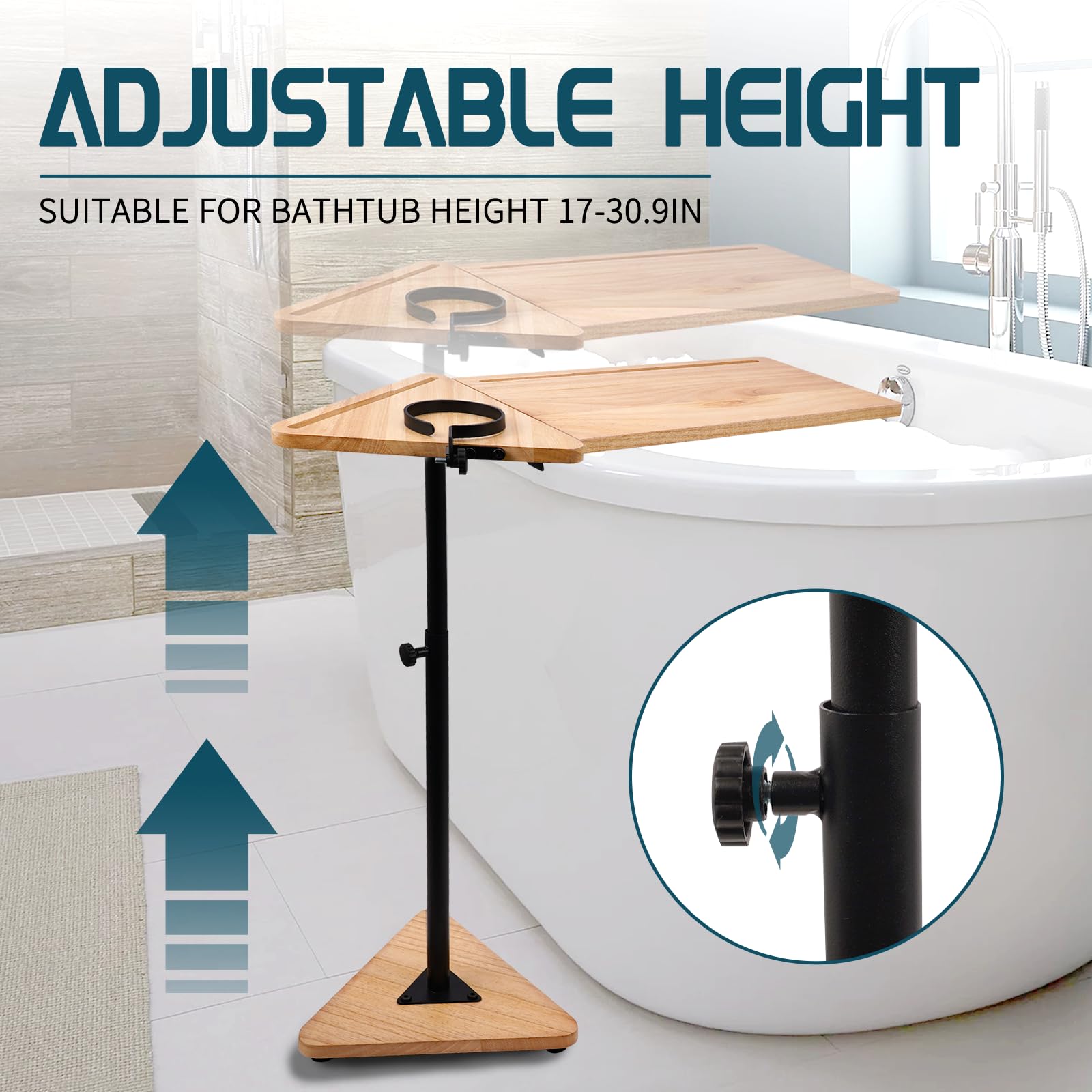 Kytuwy Bathtub Tray Table with Adjustable Height, Freestanding Foldable Bath Tray for Bathtub with Tablet Holder, Cellphone Tray and Wine Glass Holder, Bathroom Table for Luxury Spa (Log Color)