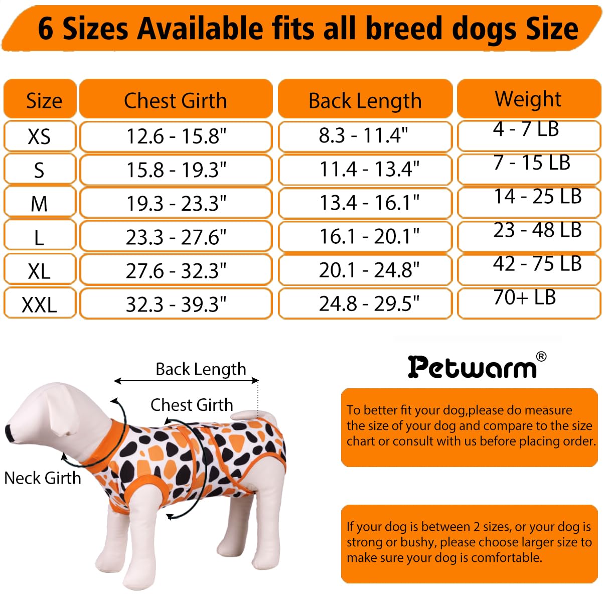 PetWarm Dog Spay Recovery Suit,Recovery Suit for Female Male Dogs,Dog Onesie After Surgey Spay Neuter Professional Pet Recovery Shirt Dog Abdominal Wounds Bandages,Leopard Pattern,Orange,XS