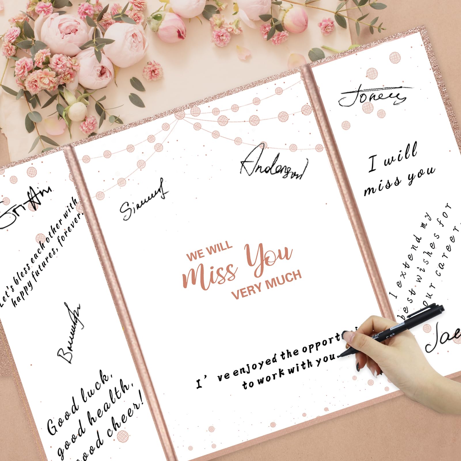 Holkcog Farewell Guest Book Alternative, Farewell Gifts for Coworkers Friends, Rose Gold We Will Miss You Signature Board, Happy Retirement Party Decorations, Going Away，Farewell Card for Women Men