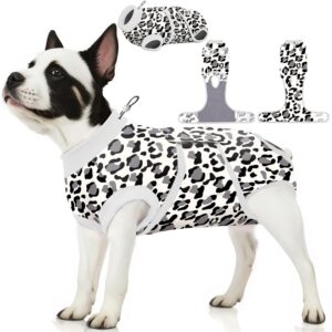 petwarm surgery suit for dogs male - dog cone alternative after surgery - covers wounds, prevents licking - fashionable and protective - lightweight and breathable,leopard pattern,white,l