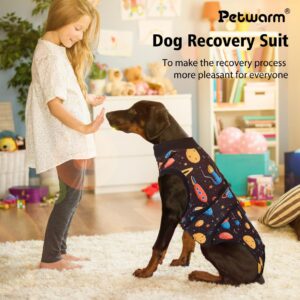 PetWarm Surgery Recovery Suit Male,Hooded Dog Inner Clothes,Substitute E-Collar & Cone Anti-Licking Dog Surgery Recovery Suit Soft Dog Bodysuit for Small Medium Large Dogs,Cosmic Pattern,Black Gold,S