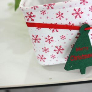 Christmas Basket Box Foldable Christmas Storage Basket Christmas Red Pattern with Snowflakes Flower Fabric Collapsible Storage Bins Organizer Bag