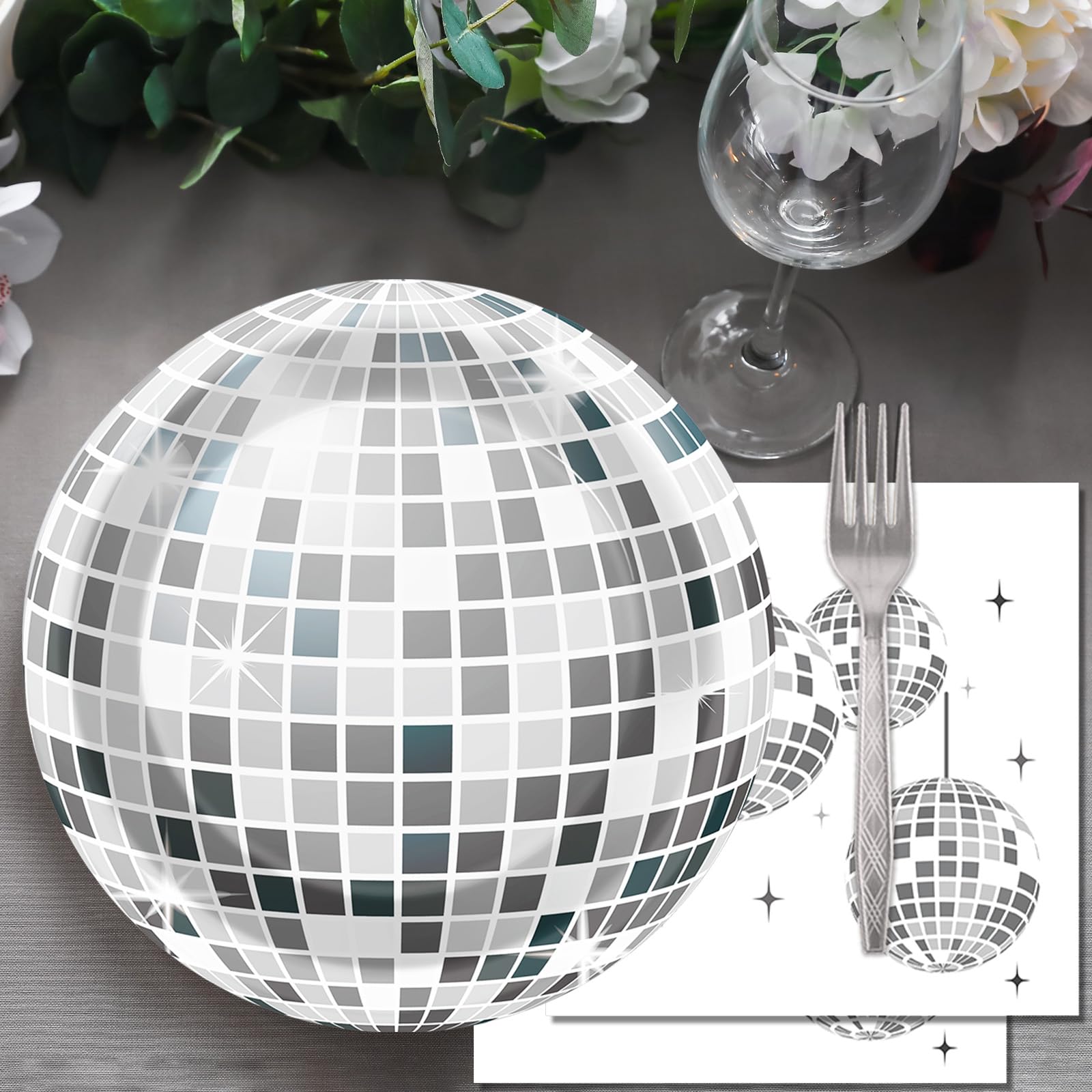 200PCS Disco Theme Party Plates and Napkins 1970s Birthday Party Decorations Silver Disco Birthday Party Plates 70s Disco Party Tableware Set Serves 50 Guests Baby Shower Wedding Party Supplies Favors