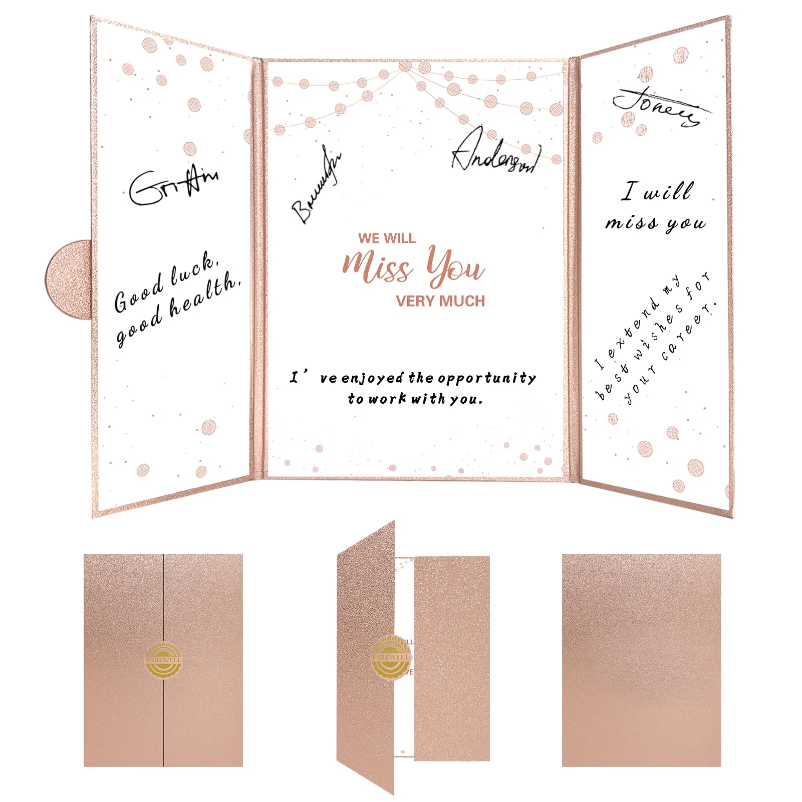 Holkcog Farewell Guest Book Alternative, Farewell Gifts for Coworkers Friends, Rose Gold We Will Miss You Signature Board, Happy Retirement Party Decorations, Going Away，Farewell Card for Women Men