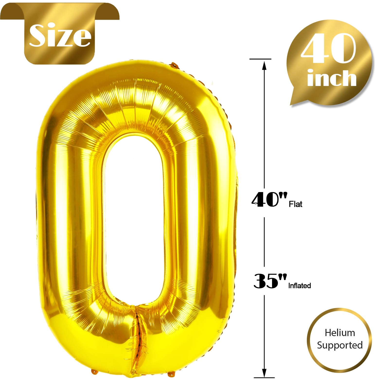 Gold Number Balloon 40 Inch, 0 Number Balloons, 10 20 30 40 50 Numbers Balloon Birthday Decorations, Gold Party Supplies for Women Men