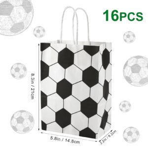 PEUTIER 16pcs Soccer Party Favor Paper Bags, Football Themed Party Gift Bags with Handles Soccer Goodie Bags Treat Candy Bags for Kids Adults Soccer Party Supplies (Style 5)