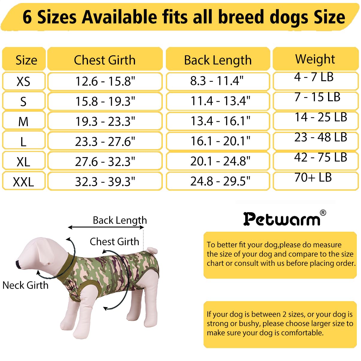 PetWarm Dog Surgical Recovery Suit,Anti-Licking Pet Surgical Recovery Snugly Suit Bodysuit for Abdominal Wounds Skin Disease Substitute E-Collar & Cone,Dog Onesie,Camouflage Pattern,Green,S