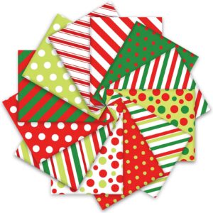 whaline 12pcs christmas cotton fabric bundles red green stripe dot printed fat quarters xmas sewing fabrics for diy handmade crafting, 18 x 22 inch