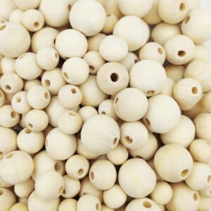 950pcs Wooden Beads for Crafts 7 Sizes Unfinished Natural Wood Beads Wooden Beads Bulk 6mm, 8mm, 10mm, 12mm, 14mm, 16mm, 20mm Beads for Garland Macrame Jewelry Making DIY Farmhouse Decor