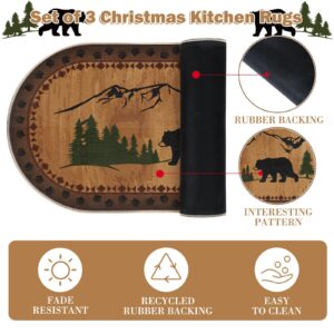 2 Pcs Bear Non Skid Rug Rustic Lodge Theme Area Rug with Bear and Cub Scene Cabin Rug Bear Farmhouse Rug Winter Kitchen Cabin Rug Christmas Bear Decor for Home Bathroom Bedroom Living Room