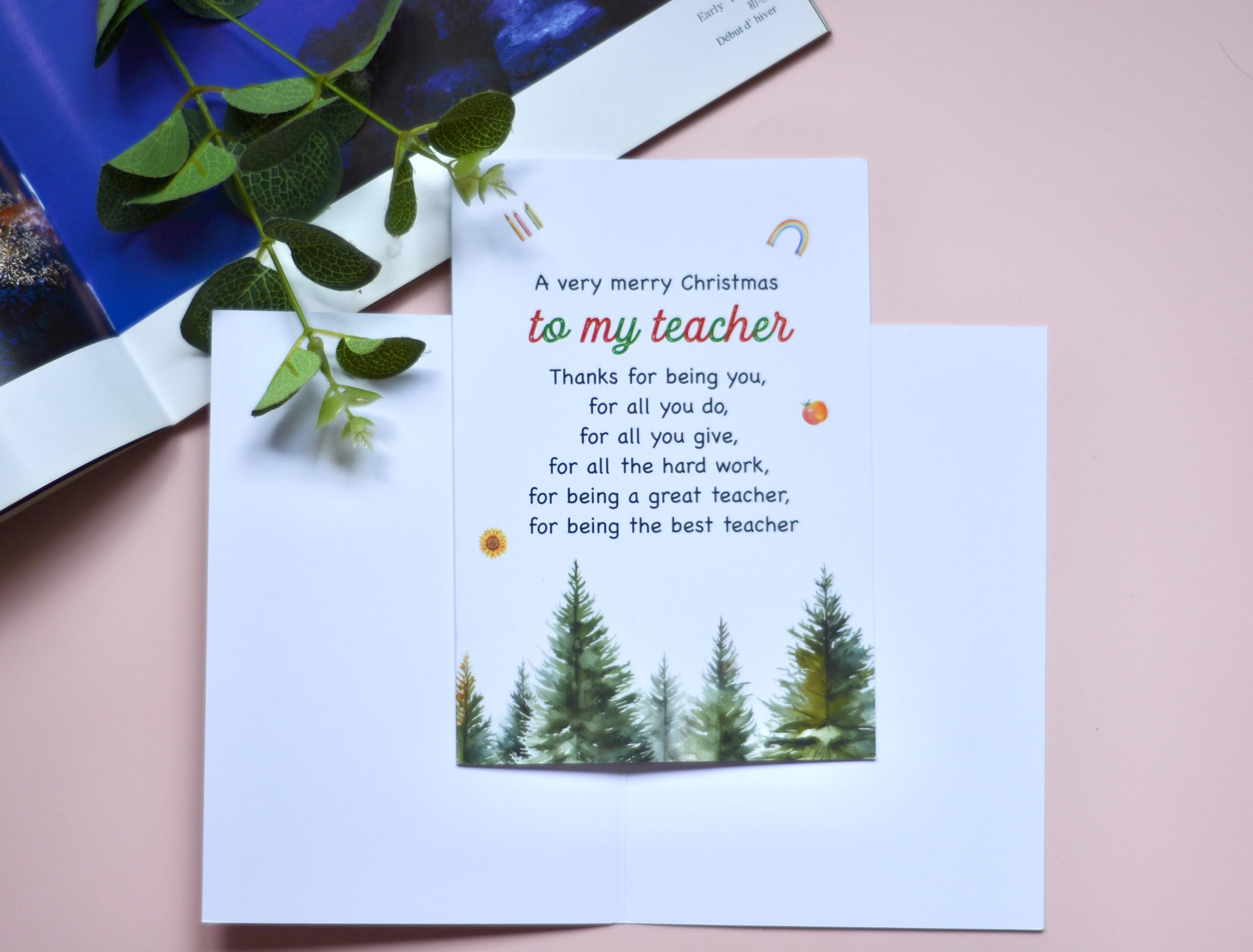 BlinkBlink Christmas Card for Teacher, Christmas Greeting Card with Envelope and Seal, Express Your Love and Warm Christmas Wishes for Your Teacher, Thoughtful Card for Him or Her, Thank You Teacher