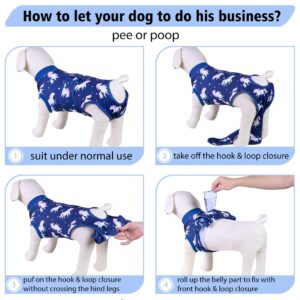 PetWarm Dog Onesie for Spay Neuter,Dog Recovery Suit,Anti-Licking Pet Surgical Recovery Snugly Suit Bodysuit for Abdominal Wounds Skin Disease Female Male Dog Bodysuit,Unicorn Pattern,Blue,XS