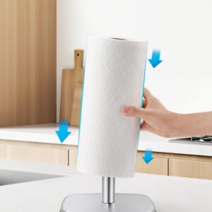 SMARTAKE Paper Towel Holder for Countertop, Standing Kitchen Roll Holder with Suction Cups, Non-Slip Paper Towel Stand, Stainless Steel, Weighted Base, for Kitchen Bathroom, Square Base (Silver)