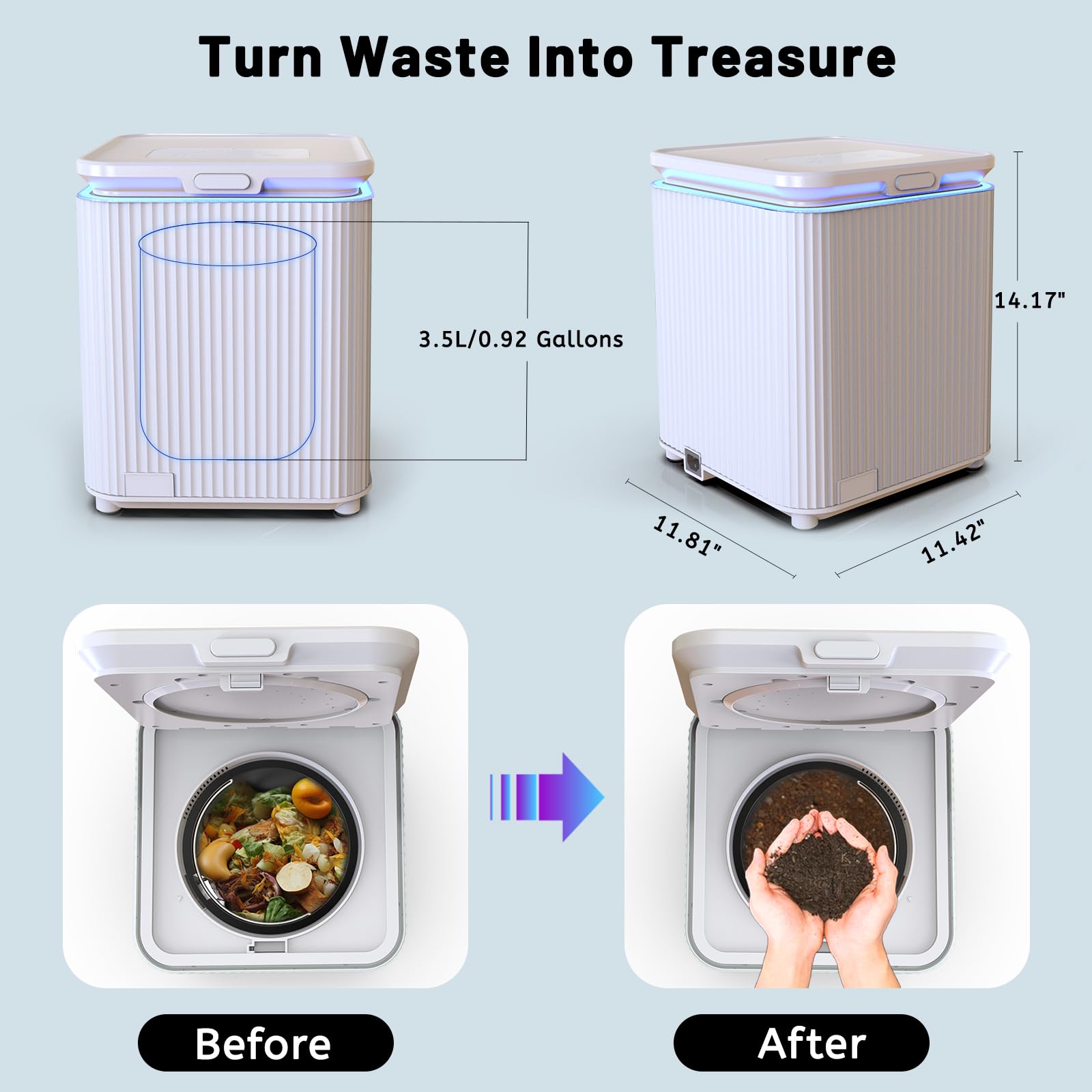 SQUEEZE master Electric Kitchen Composter-Smart Kitchen Waste Composter-3.5L/0.92 Gallons Compost Machine for Kitchen-Turn Garbage into Treasure-Drying、Crushing and Fermentation Functions