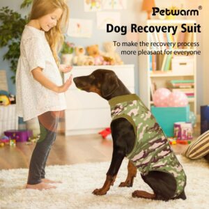 PetWarm Dog Surgical Recovery Suit,Anti-Licking Pet Surgical Recovery Snugly Suit Bodysuit for Abdominal Wounds Skin Disease Substitute E-Collar & Cone,Dog Onesie,Camouflage Pattern,Green,S