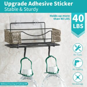 KINBEAR Shower Shelf Caddy Adhesive, Rustproof Shower Shelves for Inside Shower 2 Pack Bathroom Organizer Shampoo Holder for Shower Wall No Driling with Upgrade Sticker - Weaved Rattan Gray