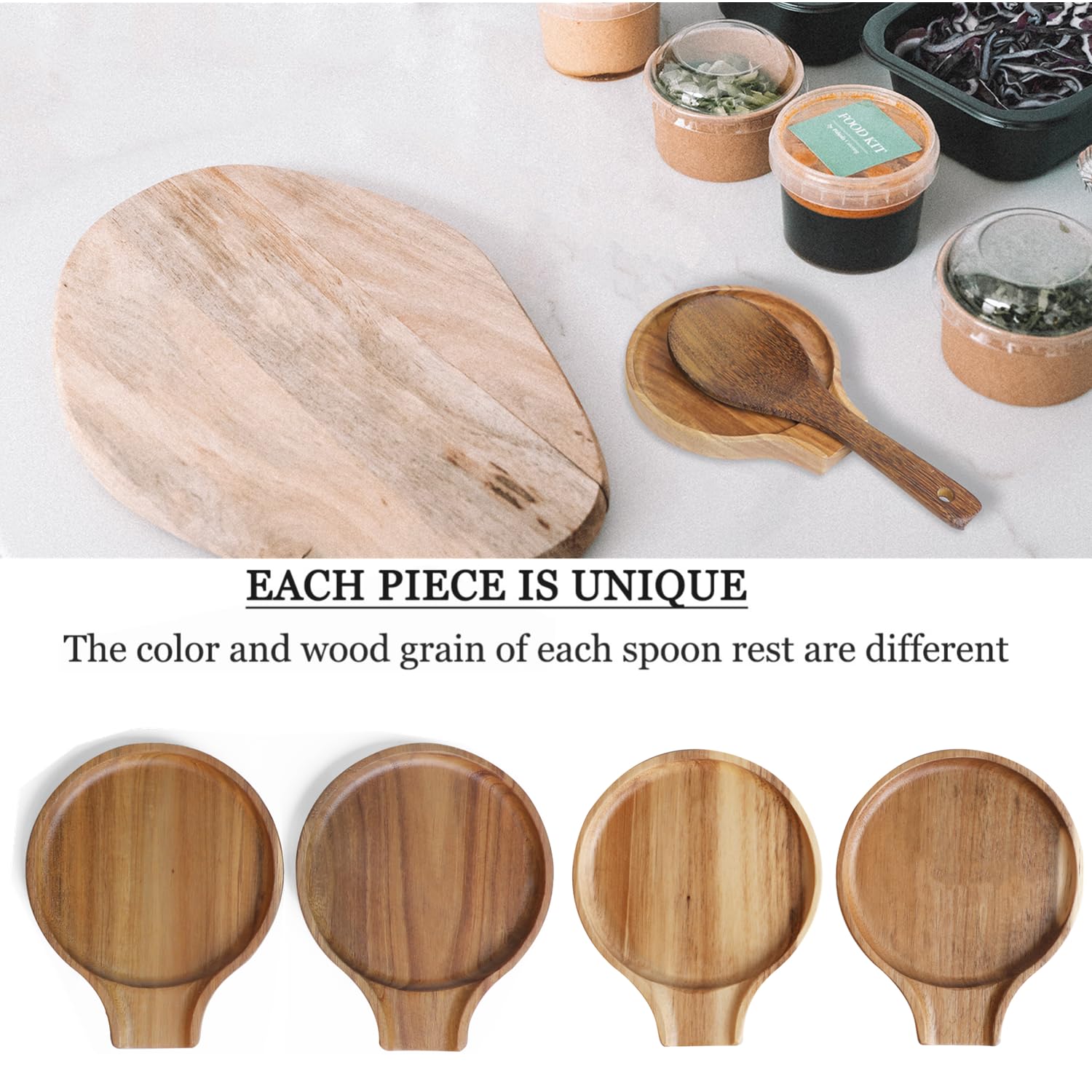 LBEMEY Acacia Wood Spoon Rest For Stove Top- Smooth Round Wooden Spoon Holder For Kitchen Counter with Non Slip Silicone Feet, Perfect Holder For Spoons,Spatulas and Tongs (Brown)