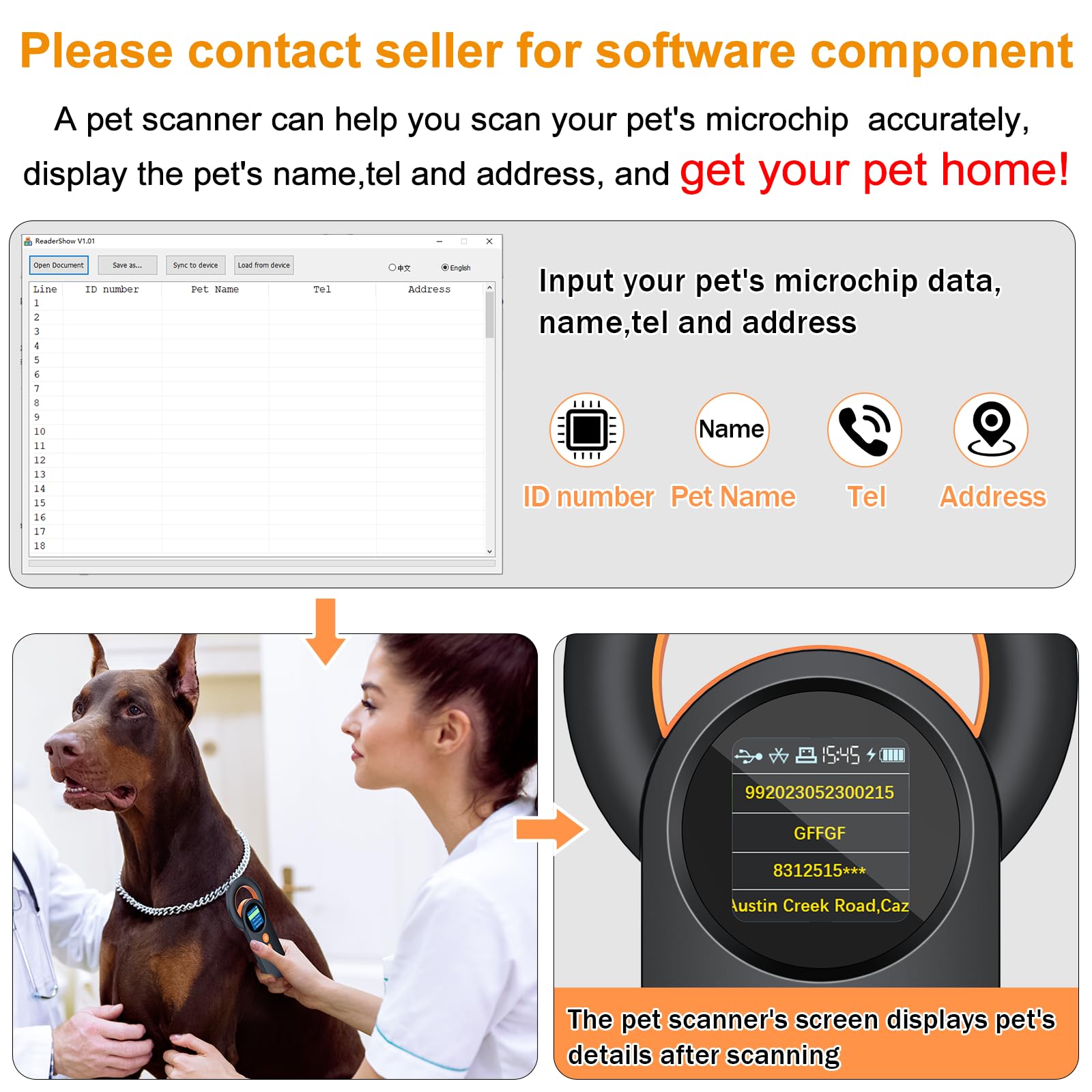 Symcode Animal Microchip Scanner with 1.44IN TFT Display, Bluetooth Wireless Pet Chip Scanner RFID Reader ISO11784/85/FDX-B/EMID 240 Records Data Storage Upload to PC