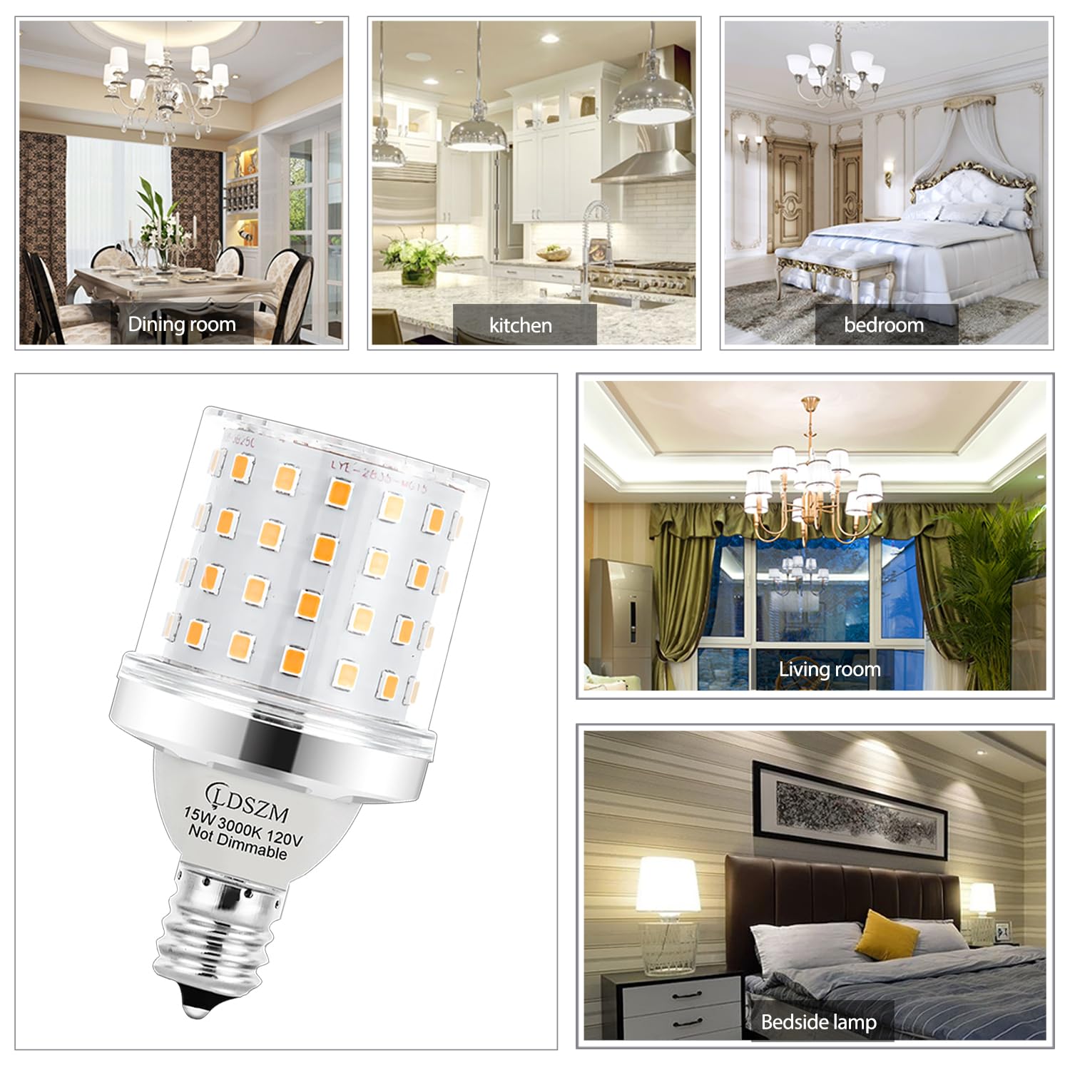 E12 LED Light Bulb 120W Equivalent 1200Lumen 3000K Warm White 15W LED Corn Light Bulb Super Bright G45 LED Bulb Non-Dimmable Ceiling Fan Light Bulbs, E12 Small Base Candelabra LED Light Bulbs, 4 Pack