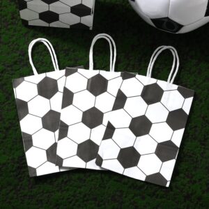 PEUTIER 16pcs Soccer Party Favor Paper Bags, Football Themed Party Gift Bags with Handles Soccer Goodie Bags Treat Candy Bags for Kids Adults Soccer Party Supplies (Style 5)