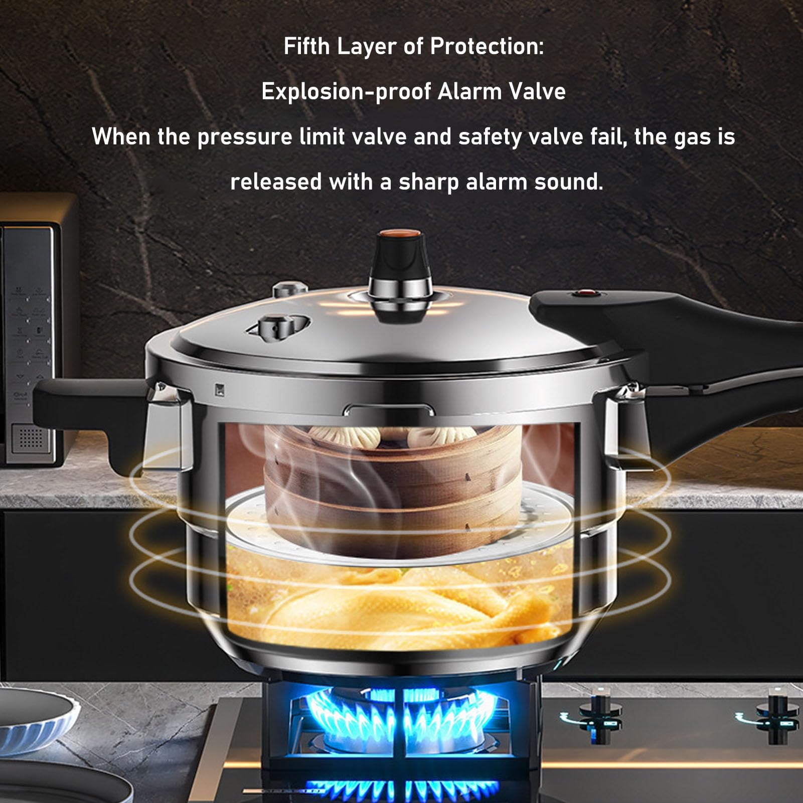 80Kpa Pressure Cooker Stainless Steel 8L Large Capacity, Pressure Canner with Steaming Rack Compatible with Gas & Induction Cooker (6L)